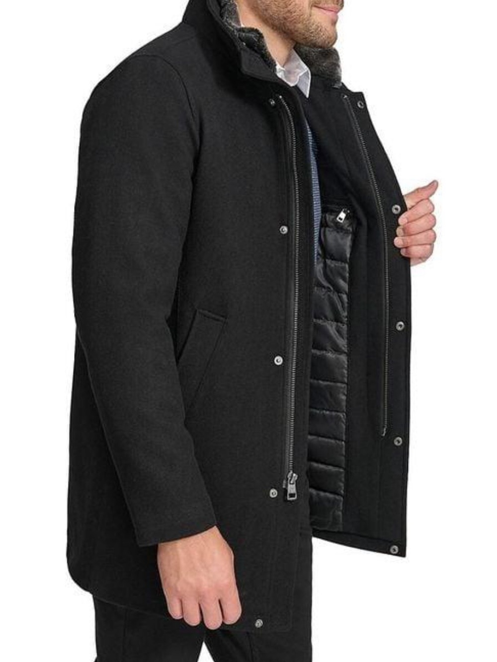Calvin Klein Classic Men's Wool-Blend Zip-Front Winter Overcoat, Black, Size M